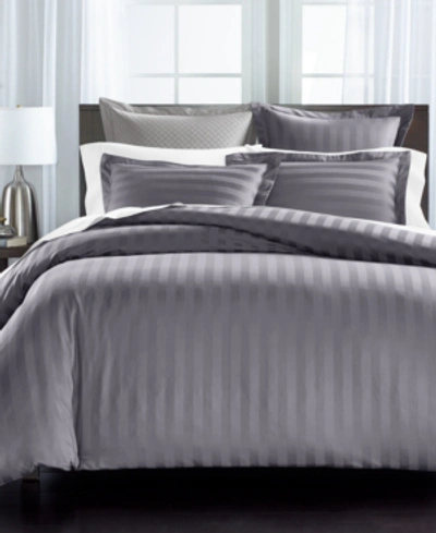 Shop Charter Club Damask 1.5" Stripe 550 Thread Count 100% Cotton 3-pc. Duvet Cover Set, Full/queen, Created For Macy' In Granite