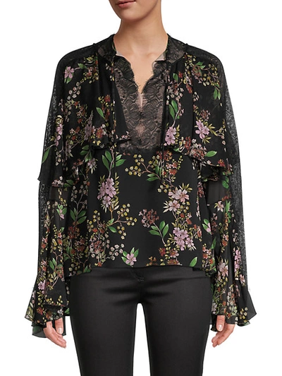 Shop Giambattista Valli Floral-print Silk-blend Blouse In Black