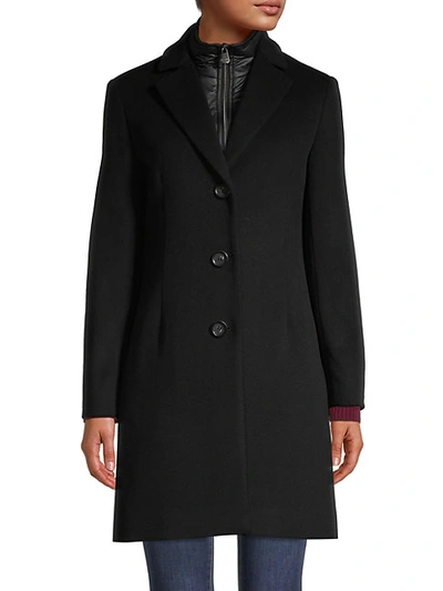 Shop Cinzia Rocca Icons Shawl Collar Wool-blend Coat In Black