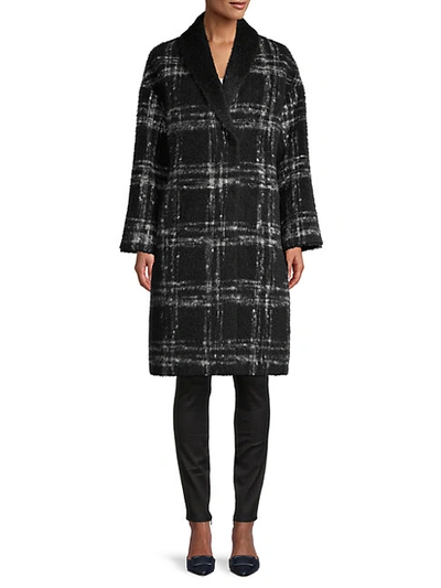 Shop Cinzia Rocca Icons Plaid Virgin Wool & Mohair-blend Coat In Black Grey
