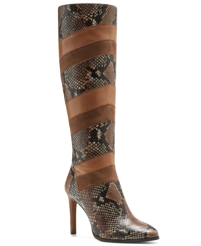 Shop Vince Camuto Women's Saraalan Patchwork Boots Women's Shoes In Tostada Snake