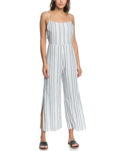 Shop Roxy Juniors' Feelings Catcher Striped Strappy Jumpsuit In Anthracite Beach Stripes