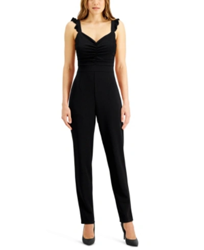 Shop Almost Famous Juniors' Ruffled-strap Jumpsuit In Black