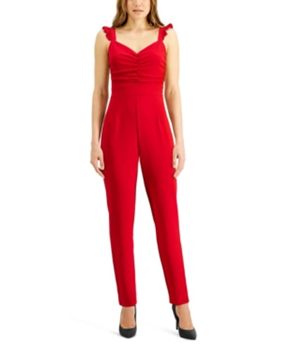 Shop Almost Famous Juniors' Ruffled-strap Jumpsuit In Red