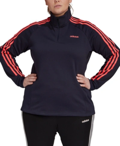 Shop Adidas Originals Adidas Essentials Women's Plus Size 3 Stripe Fleece Quarter-zip In Black