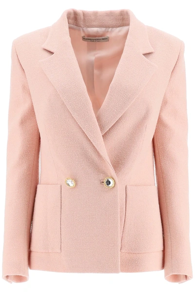 Shop Alessandra Rich Double Breasted Tweed Jacket In Pink,beige