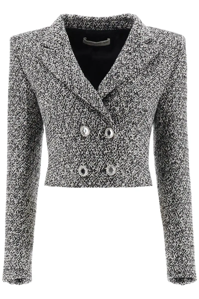 Shop Alessandra Rich Tweed Blazer With Sequins In Black,white,silver