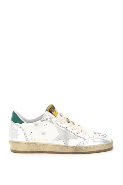 Shop Golden Goose Ball Star Sneakers In White,green,silver