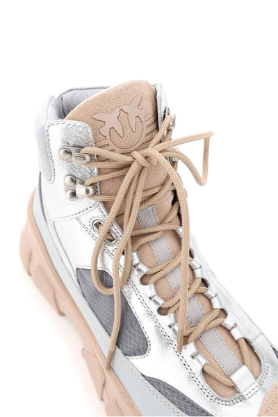 Shop Pinko Love Trek 1 High Sneakers In Grey,silver,pink