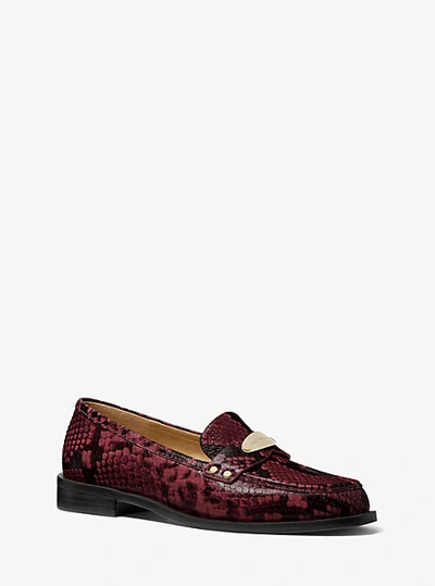 Shop Michael Kors Finley Snake Embossed Leather Loafer In Red