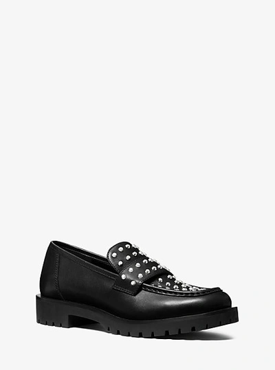 Shop Michael Kors Holland Studded Leather Loafer In Black