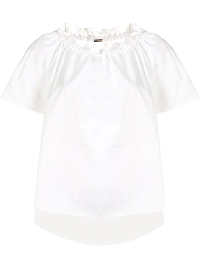 Shop Adam Lippes Shirred Neck Top In White