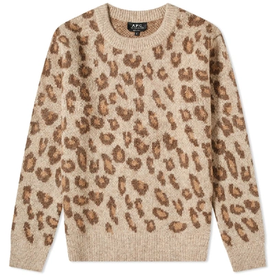 Shop A.p.c. Nans Leopard Crew Knit In Brown