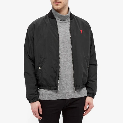 Shop Ami Alexandre Mattiussi Ami Nylon Heart Bomber Jacket In Black