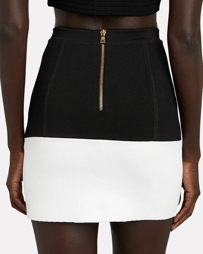 Shop Balmain Colorblock Knit Mini Skirt In Black/white