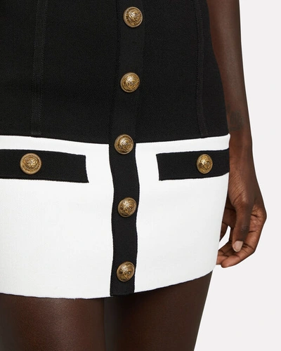 Shop Balmain Colorblock Knit Mini Skirt In Black/white