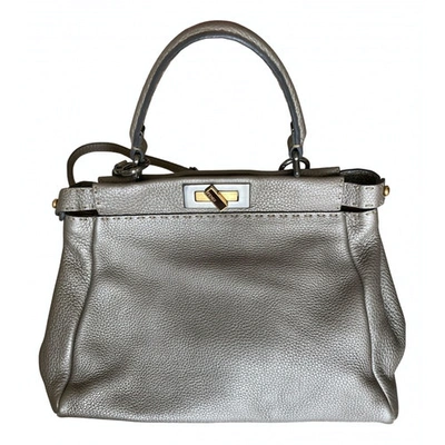 Pre-owned Fendi Peekaboo Leather Handbag In Grey