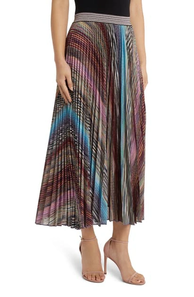 Shop Missoni Metallic Stripe Pleated Skirt In Blue Multi