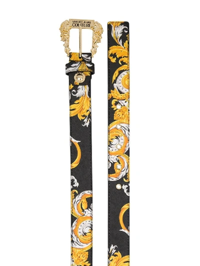Shop Versace Jeans Couture Barocco Print Belts In Black