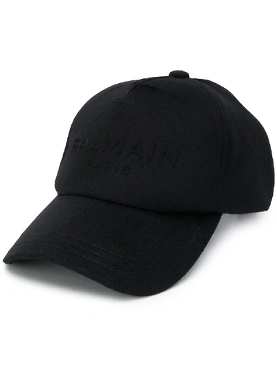Shop Balmain Logo Wool Hat In Black