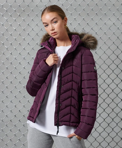 Shop Superdry Luxe Fuji Padded Jacket In Purple