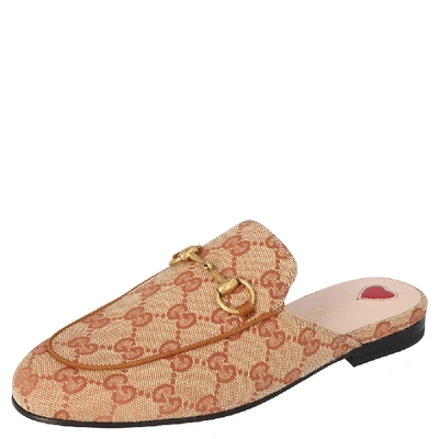 Pre-owned Gucci Beige/brown Gg Canvas Princetown Slipper Size 38 1/2