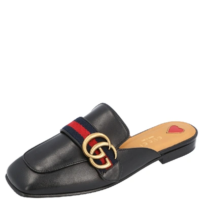 Pre-owned Gucci Black Leather Peyton Square-toe Mules Size 35