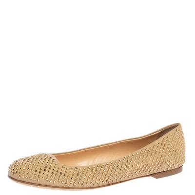 Pre-owned Giuseppe Zanotti Beige Leather Stud Embellished Ballet Flats Size 39