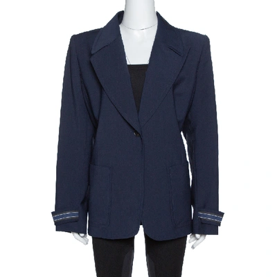 Pre-owned Fendi Navy Blue Wool Blend Striped Cuff Detail Tailored Blazer Xl
