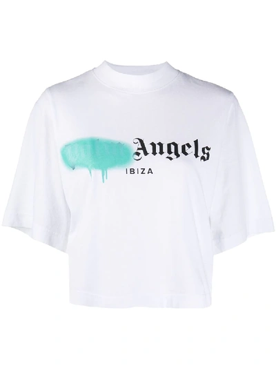 Shop Palm Angels Logo-print Mock-neck T-shirt In White