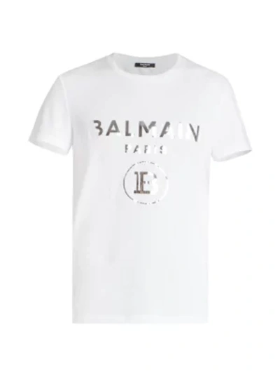 Shop Balmain Foil Logo T-shirt In White