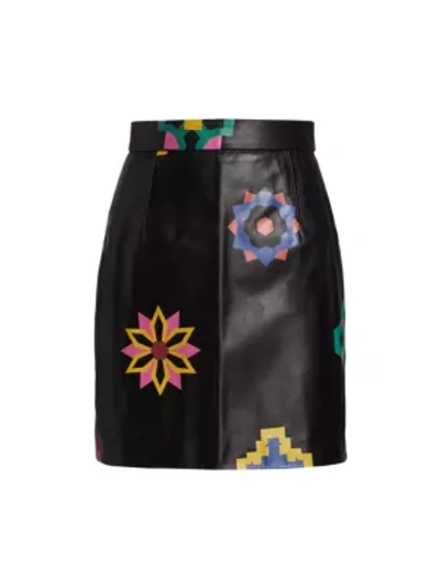 Shop Kirin Floral Leather Mini Skirt In Black Rainbow