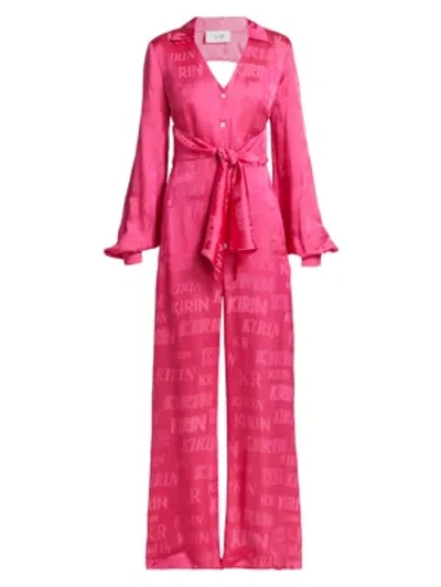 Shop Kirin Tie-waist Bell-sleeve Jumpsuit In Pink