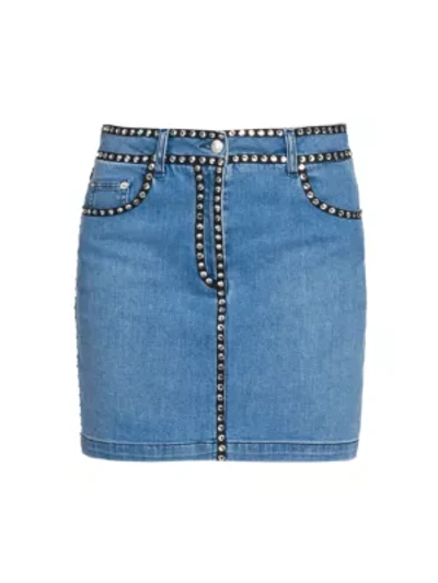 Shop Moschino Studded Denim Mini Skirt In Blue