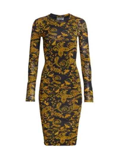 Shop Versace Jeans Couture Ravanello Paisley Bodycon Dress In Gold