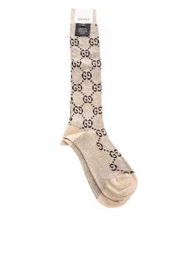 Shop Gucci Gg Knee Socks In Ivory Color In Beige