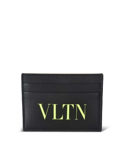 Shop Valentino Neon Yellow Vltn Card Holder In Black