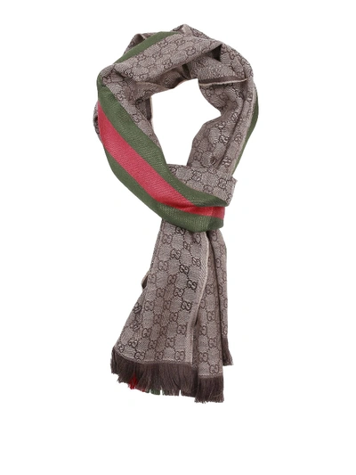 Shop Gucci Web Detail Gg Wool And Silk Scarf In Beige