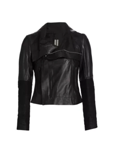 Shop Rick Owens Larry Leather Biker Jacket In Black