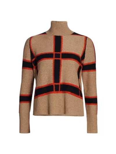 Shop Akris Punto Plaid Wool-blend Knit Turtleneck Sweater In Tatami Black Begonia