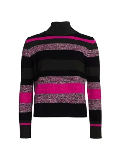 Shop Akris Punto Striped Wool & Cashmere Turtleneck Knit Sweater In Neo Pink Bamboo Multi