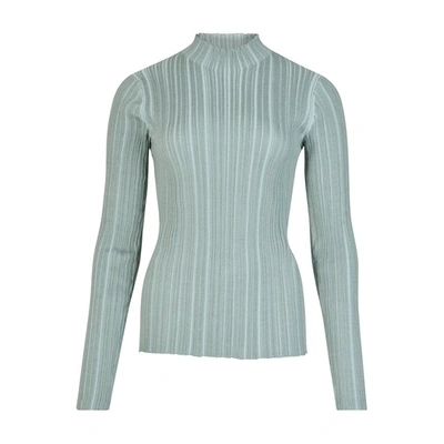 Shop Acne Studios Mock Neck Ribbed Sweater In Dusty Green