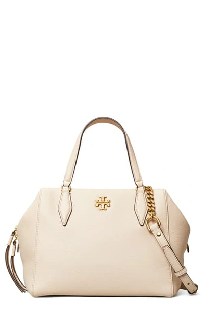 Shop Tory Burch Kira Pebbled Leather Satchel In New Cream