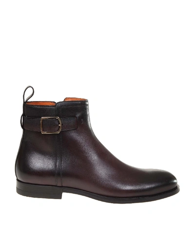 Shop Santoni Ankle Boot In Leather And Brown Color In Smoke