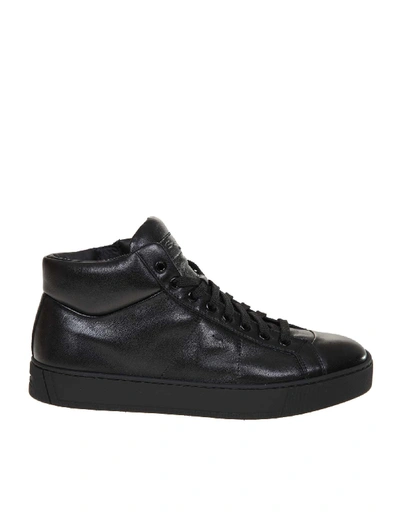 Shop Santoni High Sneakers In Black Leather
