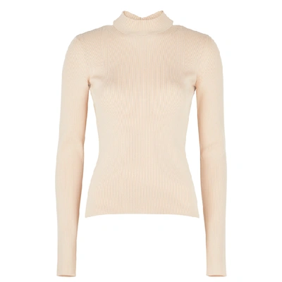 Shop Helmut Lang Blush Cut-out Ribbed-knit Top In Cream
