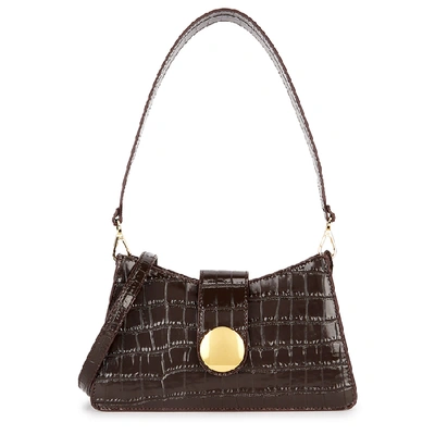 Shop Elleme Baguette Crocodile-effect Leather Cross-body Bag In Dark Brown