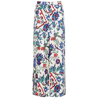 Tory Burch Floral-print Wide-leg Silk Trousers In Porcelain Thistle |  ModeSens