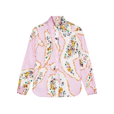 Shop Tory Burch Pink Foral-print Silk-twill Blouse