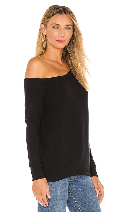 Shop Enza Costa Peached Jersey Easy Off Shoulder Long Sleeve Top In Black